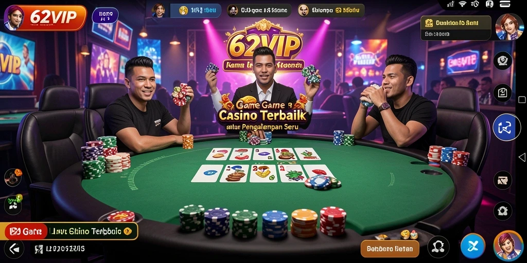 Gameplay seru di 62VIP dengan dealer langsung di meja casino.