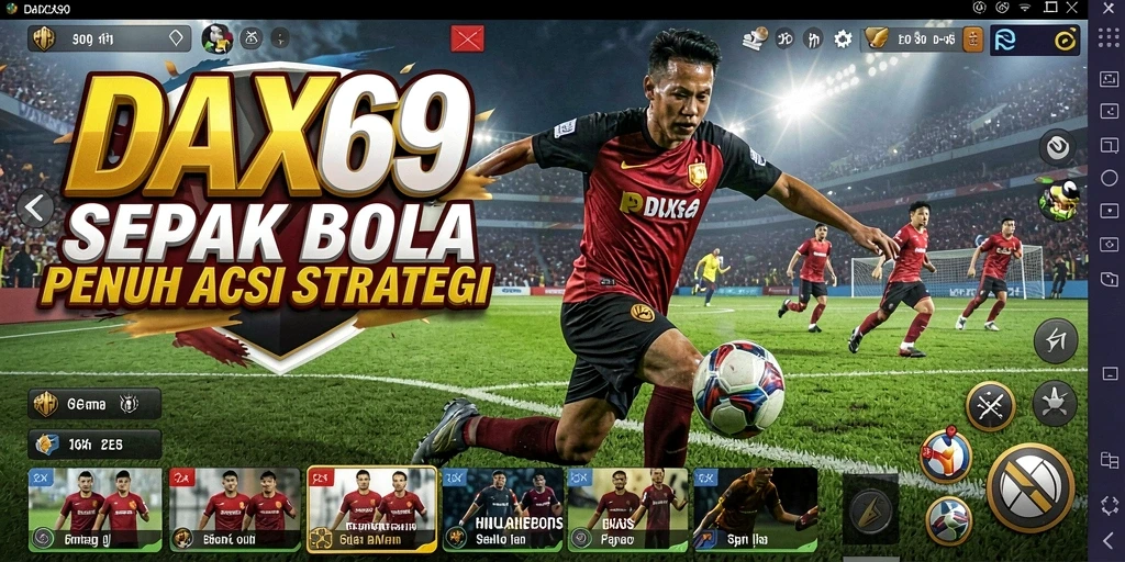 Tampilan gameplay DAX69 menunjukkan aksi seru dalam pertandingan sepak bola.