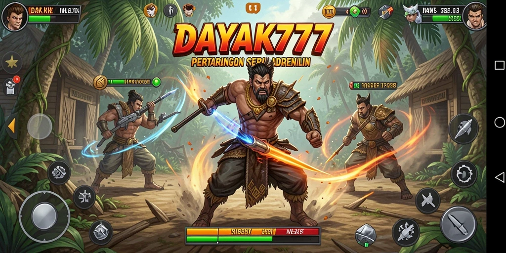 Tampilan gameplay <strong>DAYAK777</strong> yang penuh aksi pertarungan mendebarkan.