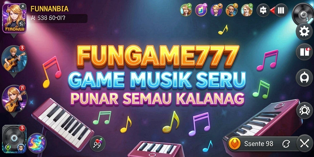 Screenshot FUNGAME777 menunjukkan gameplay musik yang mendebarkan.