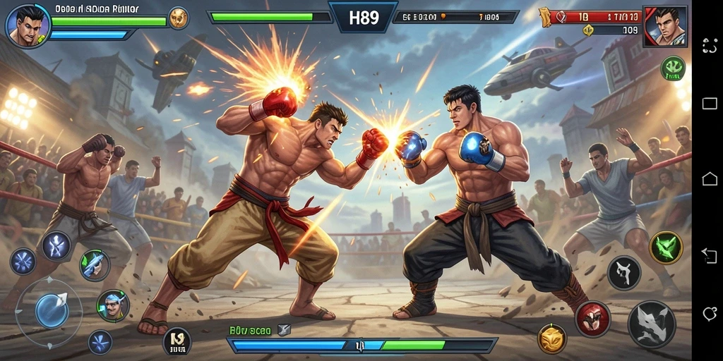 Screenshot H89 menampilkan pertarungan seru antar karakter dengan efek visual yang memukau.