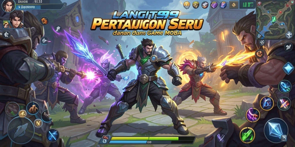 Tampilan gameplay LANGIT99 yang mendebarkan saat bertarung dalam arena MOBA.
