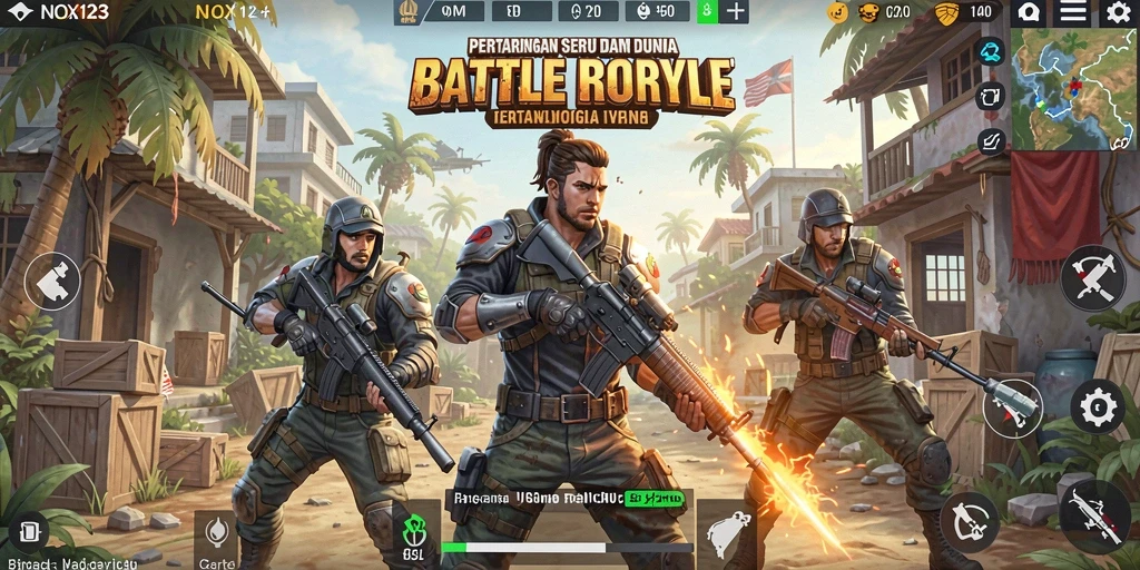 Gameplay seru NOX123 dalam mode Battle Royale.